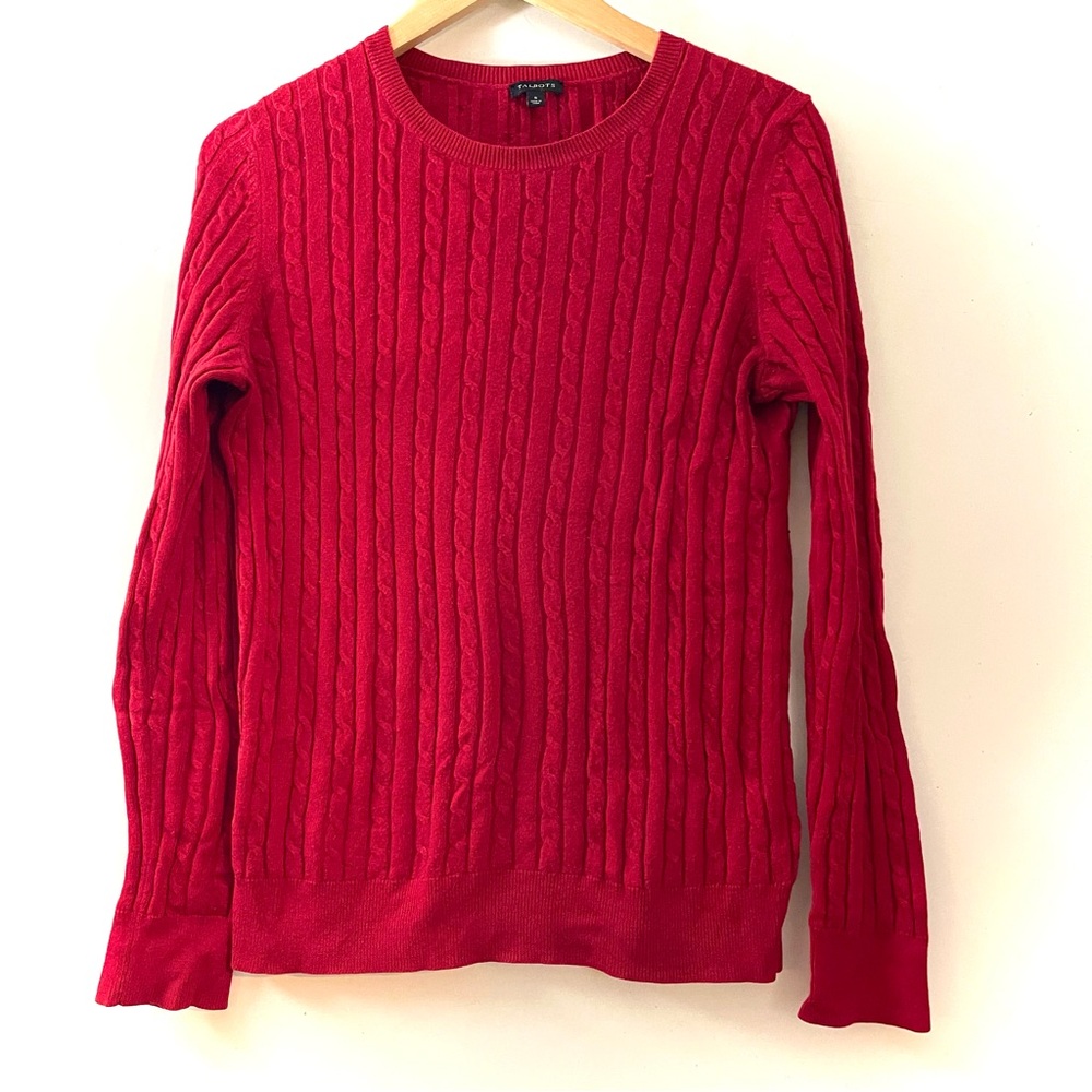 Talbots Red Cable Knit Pullover Crewneck Preppy Sweater